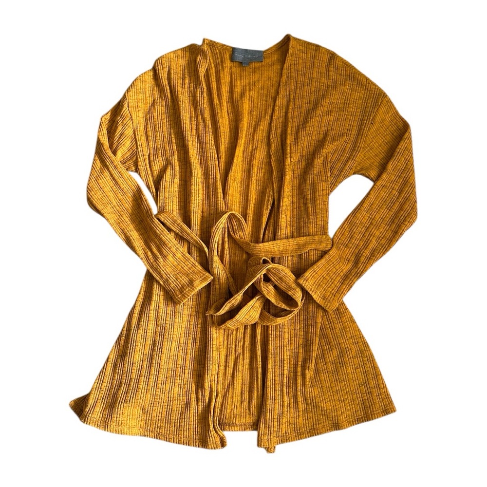 Sunday In Brooklyn Anthropologie Mustard Open Front Belted Cardigan